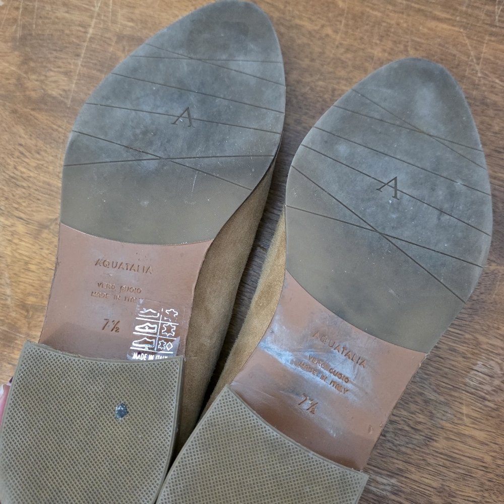 Aquatalia Made In Italy Tan Flat Classic Loafers 7.5 Suede Casual Professional - Picture 7 of 7